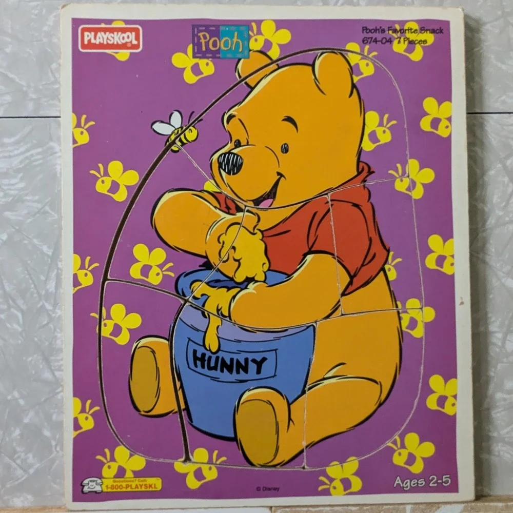 Vintage Playskool Wooden Puzzles Lot Winnie the Pooh Donald Duck Family Picnic